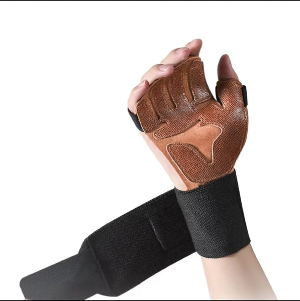 Size M Dark Brown Premium Cowhide Leather Weightlifting Gloves With Wrist Support Non Slip Grip Breathable Fitness Workout For Gym Wods Dumbbells Supp