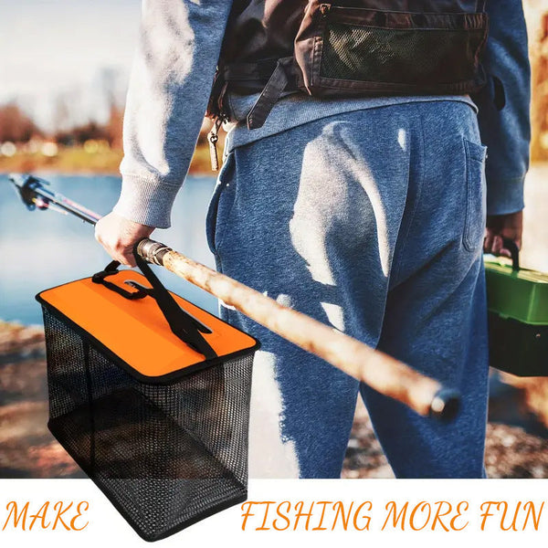 1 Piece Orange And Black Durable Collapsible Fishing Keepnet Large 40.5L Quick Dry Coated Nylon Basket For Live Bait & Catch Other Tackle & Accessorie