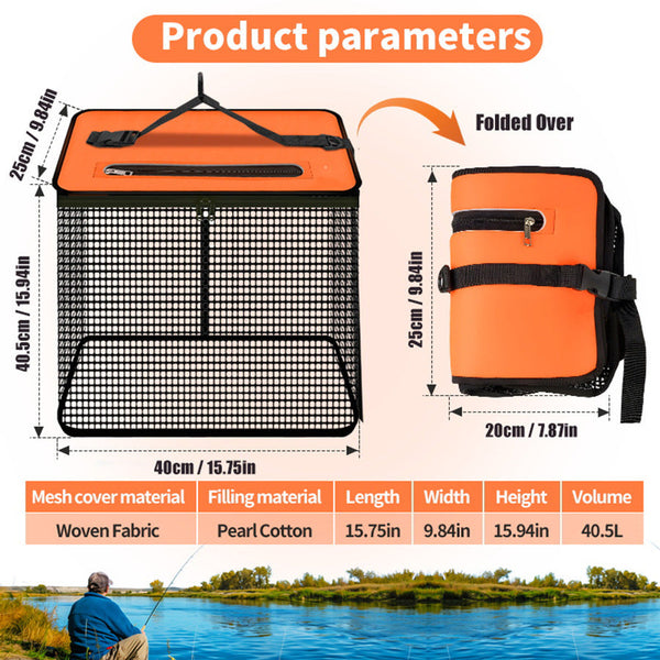 1 Piece Orange And Black Durable Collapsible Fishing Keepnet Large 40.5L Quick Dry Coated Nylon Basket For Live Bait & Catch Other Tackle & Accessorie