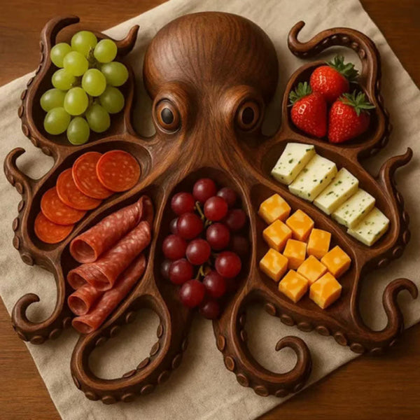 Style B Brown Artisan Crafted Solid Wood Octopus Charcuterie Board Unique Appetizer & Cheese Serving Platter Cutting Boards
