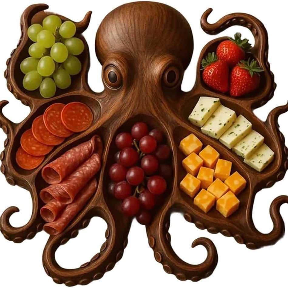 Style B Brown Artisan Crafted Solid Wood Octopus Charcuterie Board Unique Appetizer & Cheese Serving Platter Cutting Boards