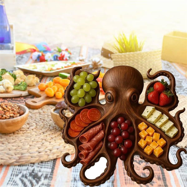 Style B Brown Artisan Crafted Solid Wood Octopus Charcuterie Board Unique Appetizer & Cheese Serving Platter Cutting Boards