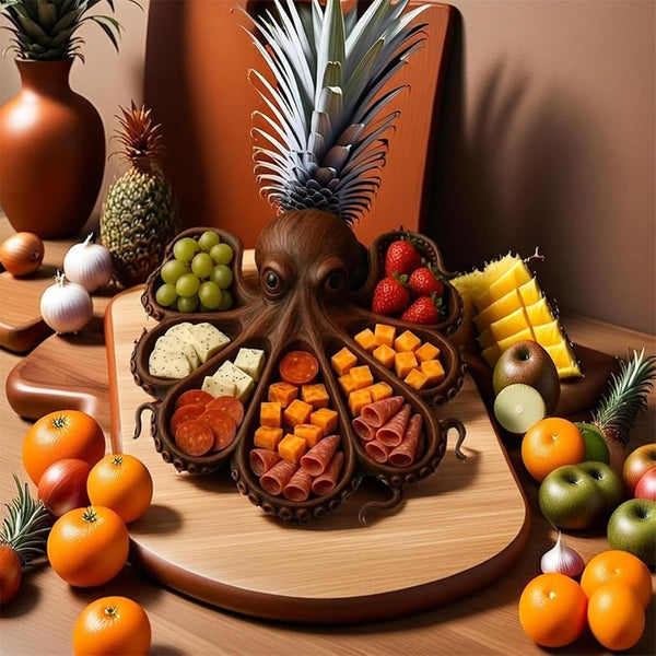 Style B Brown Artisan Crafted Solid Wood Octopus Charcuterie Board Unique Appetizer & Cheese Serving Platter Cutting Boards