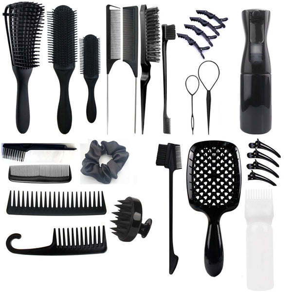 Black Ultimate 27 Piece Hair Styling & Care Kit Detangling Brushes Combs Scalp Massager Salon Accessories Massagers