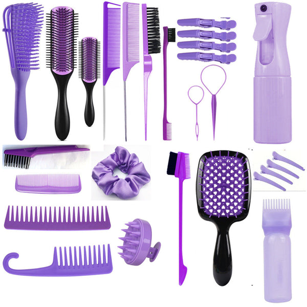 Purple Ultimate 27 Piece Hair Styling & Care Kit Detangling Brushes Combs Scalp Massager Salon Accessories Massagers