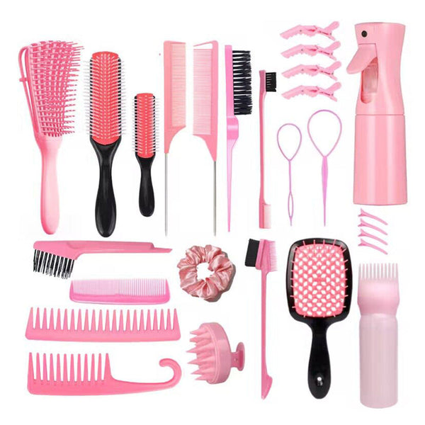 Purple Ultimate 27 Piece Hair Styling & Care Kit Detangling Brushes Combs Scalp Massager Salon Accessories Massagers
