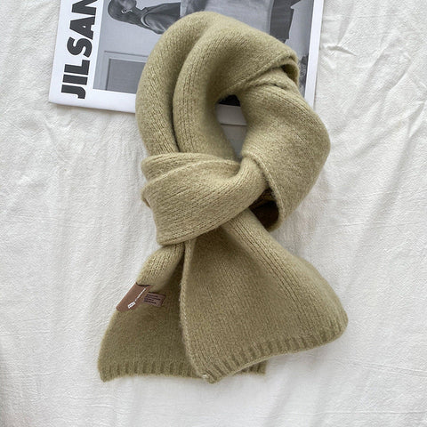 Light Green Luxuriously Soft Wool Blend Knit Scarf Cozy Warm Solid Colour Unisex Winter Essential Scarves & Wraps