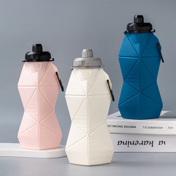 White And Grey Cup Lid Ultimate Foldable Silicone Water Bottle Lightweight Leakproof Travel & Sports Hydration 700Ml Water Bottles & Vacuum Flasks