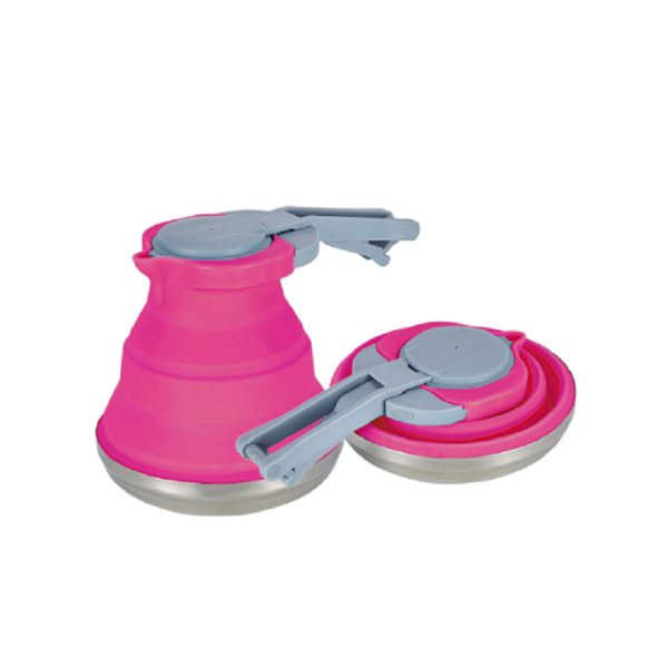 Rose Red 1.5L Collapsible Silicone Camping Kettle Portable Foldable Travel Water Boiler Stainless Steel Base Camping Kettles