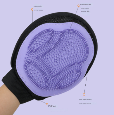 Purple 3 Pack Gentle Pet Grooming Glove Deshedding Bathing & Massage Mitt For Dogs Cats Breathable Adjustable Massagers