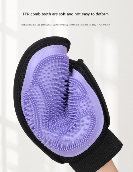 Purple 3 Pack Gentle Pet Grooming Glove Deshedding Bathing & Massage Mitt For Dogs Cats Breathable Adjustable Massagers