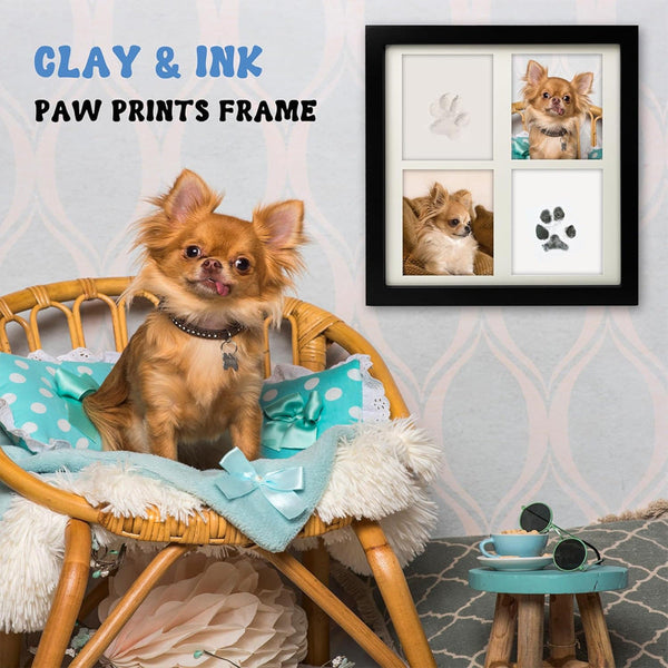 Black And White Pet Paw Print Keepsake Photo Frame Kit Mess Free Ink Pad For Dogs & Cats Dual Display Photo Frames