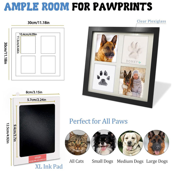 Black And White Pet Paw Print Keepsake Photo Frame Kit Mess Free Ink Pad For Dogs & Cats Dual Display Photo Frames