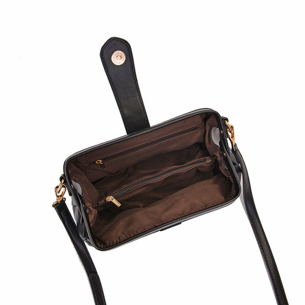 Black Chic Inspired Pu Leather Crossbody Bag Small Frame Doctor Style Purse With Strap Women's Bags & Handbags