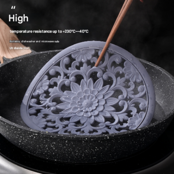 Elegant Floral Silicone Trivet Mat Set (3 Pack Dark Green) Heat Resistant Non Slip Kitchen Hot Pads & Pot Holders Oven Mitts & Potholders