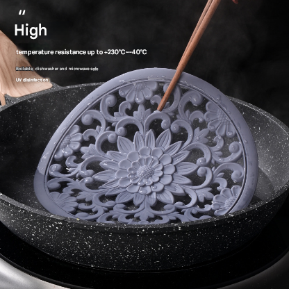 Elegant Floral Silicone Trivet Mat Set (3 Pack Dark Purple) Heat Resistant Non Slip Kitchen Hot Pads & Pot Holders Oven Mitts & Potholders