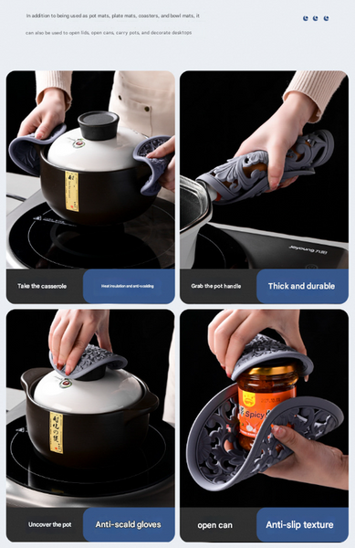 Elegant Floral Silicone Trivet Mat Set (3 Pack Dark Purple) Heat Resistant Non Slip Kitchen Hot Pads & Pot Holders Oven Mitts & Potholders