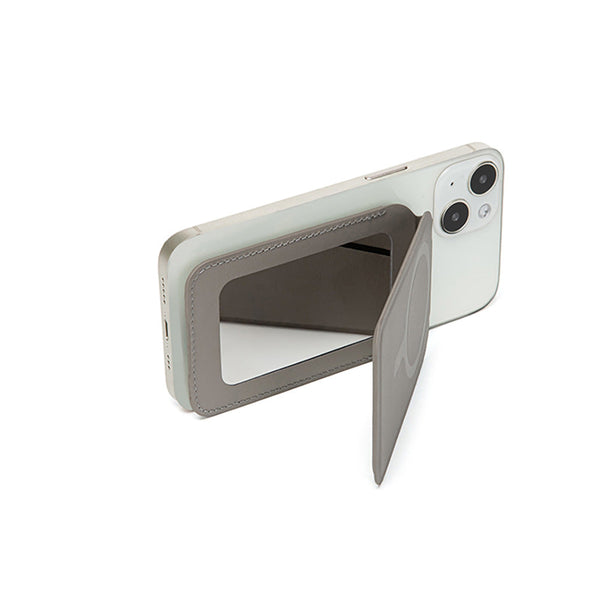 Grey Chic Magsafe Wallet With Mirror & Stand Pu Leather Card Holder For Iphone 12 16 Series Travel Wallets