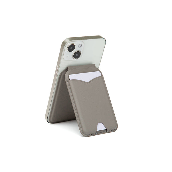 Light Grey Chic Magsafe Wallet With Mirror & Stand Pu Leather Card Holder For Iphone 12 16 Series Travel Wallets