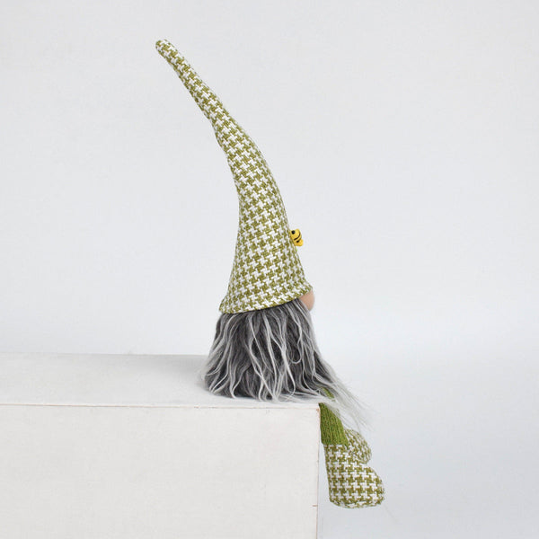 2 Pcs Charming Green Houndstooth Gnome Plush Faceless Gonk With Long Dangle Legs Adorable Shelf Sitter Home Decor Accent Sculptures & Figurines