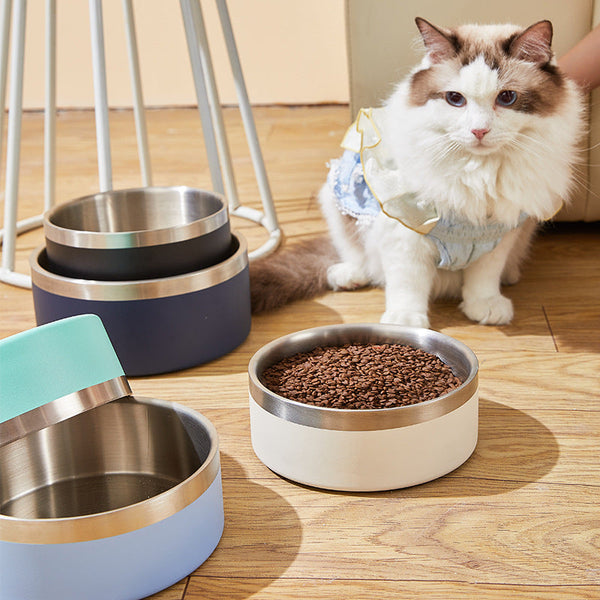 Beige And Silver Premium 304 Stainless Steel Pet Bowl (32Oz) Non Slip Anti Tip Food & Water Dish For Dogs Cats Durable Easy Clean Dog Bowls