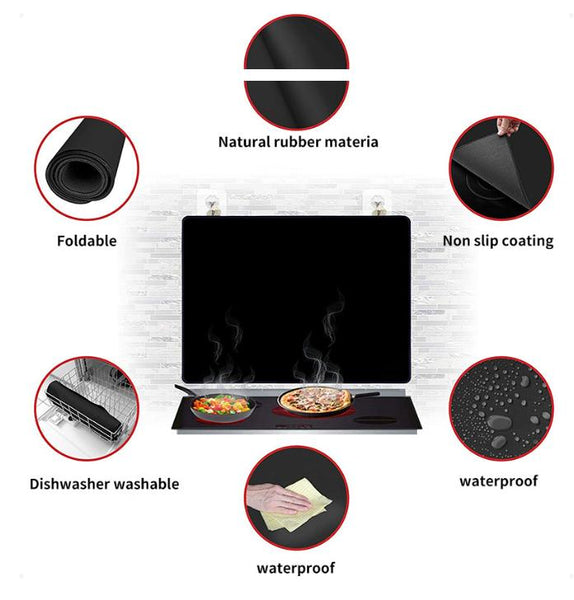 Black Premium Heat Resistant Stovetop Protector Mat Waterproof Anti Slip & Easy Clean Kitchen Guard (42X28cm) Stove Burner Covers