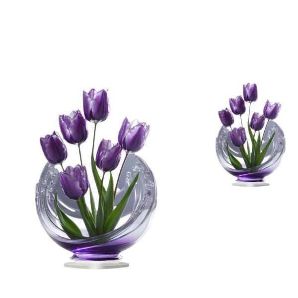2 Pcs Charming Purple Tulip 2D Acrylic Ornament Flat Floral Tabletop Art Decor Accent Ornaments & Statues
