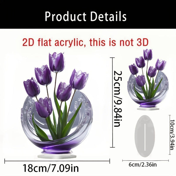 2 Pcs Charming Purple Tulip 2D Acrylic Ornament Flat Floral Tabletop Art Decor Accent Ornaments & Statues