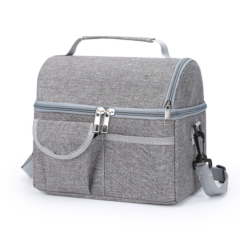 2 Pcs Grey Premium Double Layer Insulated Lunch Bag 8.4L Thermal Cooler Tote With Shoulder Strap Lunchboxes