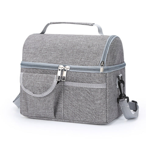 2 Pcs Grey Premium Double Layer Insulated Lunch Bag 8.4L Thermal Cooler Tote With Shoulder Strap Lunchboxes