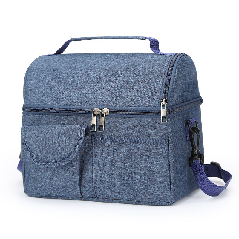 2 Pcs Blue Premium Double Layer Insulated Lunch Bag 8.4L Thermal Cooler Tote With Shoulder Strap Lunchboxes