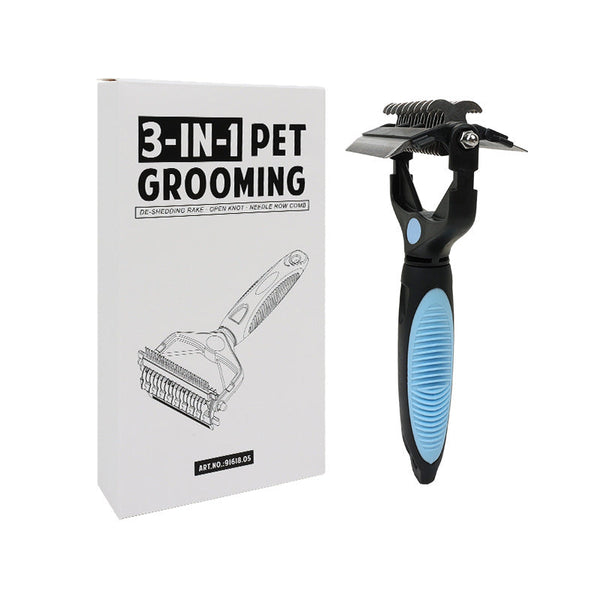 Blue And Black Professional 3 In 1 Pet Grooming Tool Dematting Rake Deshedding Comb & Finishing Brush For Dogs Cats Dog Grooming