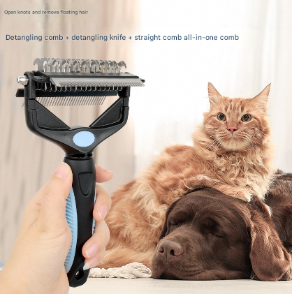 Blue And Black Professional 3 In 1 Pet Grooming Tool Dematting Rake Deshedding Comb & Finishing Brush For Dogs Cats Dog Grooming