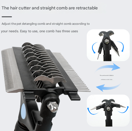 Blue And Black Professional 3 In 1 Pet Grooming Tool Dematting Rake Deshedding Comb & Finishing Brush For Dogs Cats Dog Grooming