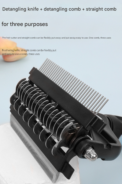Blue And Black Professional 3 In 1 Pet Grooming Tool Dematting Rake Deshedding Comb & Finishing Brush For Dogs Cats Dog Grooming