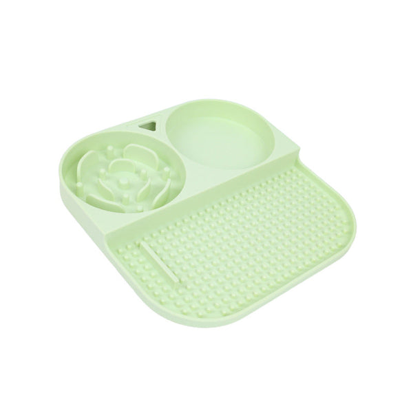 2 Pcs Green 3 In 1 Silicone Pet Slow Feeder & Lick Mat With Water Bowl Non Slip Design For Dogs Cats Dog Feeding Mats