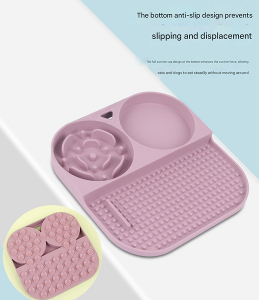 2 Pcs Green 3 In 1 Silicone Pet Slow Feeder & Lick Mat With Water Bowl Non Slip Design For Dogs Cats Dog Feeding Mats