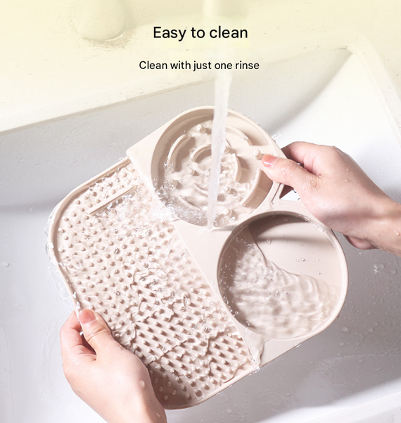 2 Pcs Orange 3 In 1 Silicone Pet Slow Feeder & Lick Mat With Water Bowl Non Slip Design For Dogs Cats Dog Feeding Mats