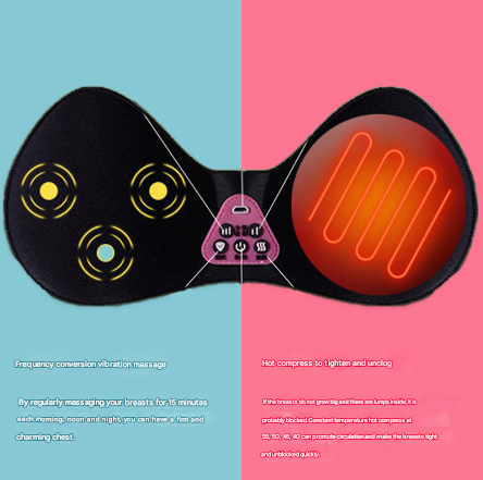 Size L Black Wireless Electric Breast Massager Bra 5 Modes Vibration & 3 Heat Levels For Lifting Comfort Wellness Massagers