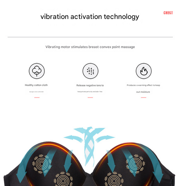 Size L Black Wireless Electric Breast Massager Bra 5 Modes Vibration & 3 Heat Levels For Lifting Comfort Wellness Massagers