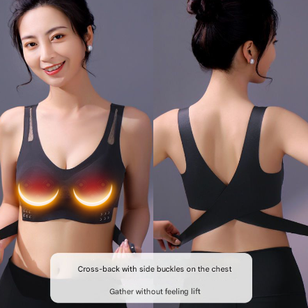Size Xl Black Wireless Electric Breast Massager Bra 5 Modes Vibration & 3 Heat Levels For Lifting Comfort Wellness Massagers