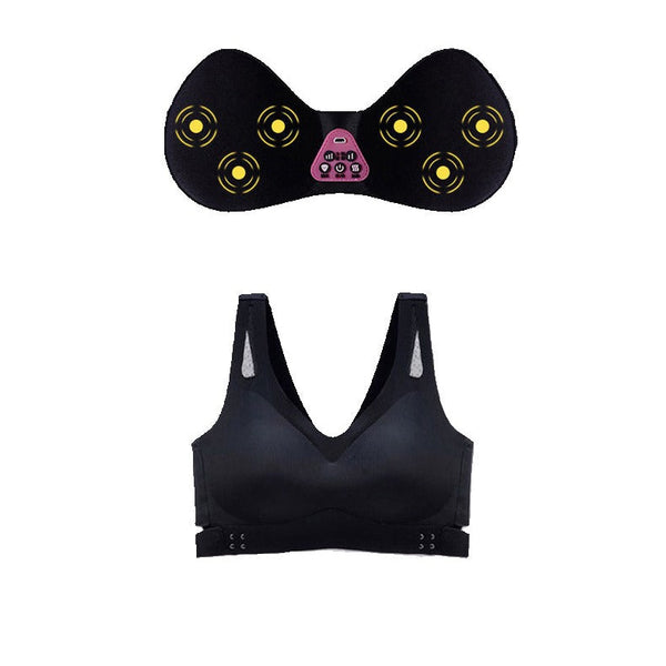 Size Xxl Black Wireless Electric Breast Massager Bra 5 Modes Vibration & 3 Heat Levels For Lifting Comfort Wellness Massagers