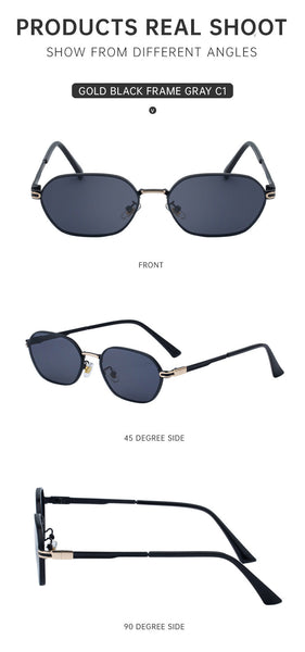 Blue Lenses Chic Oval For Women Uv400 Protection Lightweight Metal Frame Comfortable Design Sunglasses