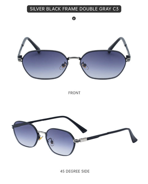 Blue Gradient Lenses Chic Oval For Women Uv400 Protection Lightweight Metal Frame Comfortable Design Sunglasses