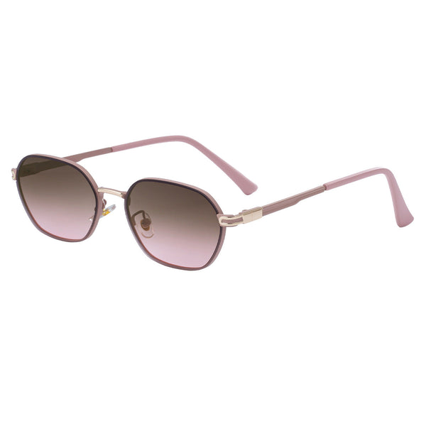 Pink Brown Gradient Lenses Chic Oval For Women Uv400 Protection Lightweight Metal Frame Comfortable Design Sunglasses