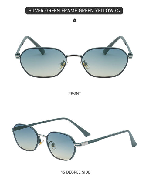 Green Gradient Lenses Chic Oval For Women Uv400 Protection Lightweight Metal Frame Comfortable Design Sunglasses
