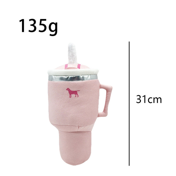 Pink Plush Travel Mug Squeaky Dog Toy Soft Polyester Chew For Boredom Relief & Interactive Fun 31Cm Dog Toys