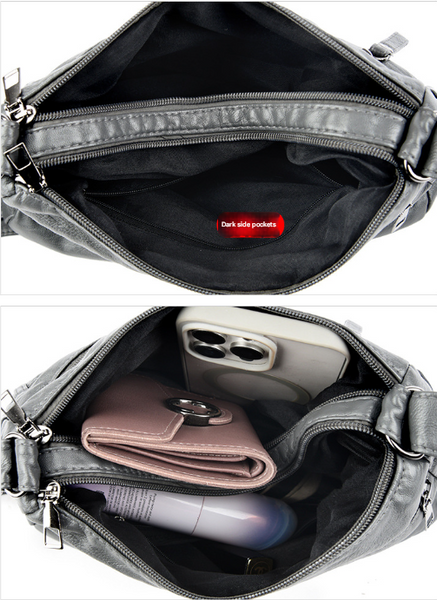 Black Women's Soft Washed Pu Leather Crossbody Bag Multi Pocket Casual Shoulder Purse For Everyday Organization Women's Bags & Handbags