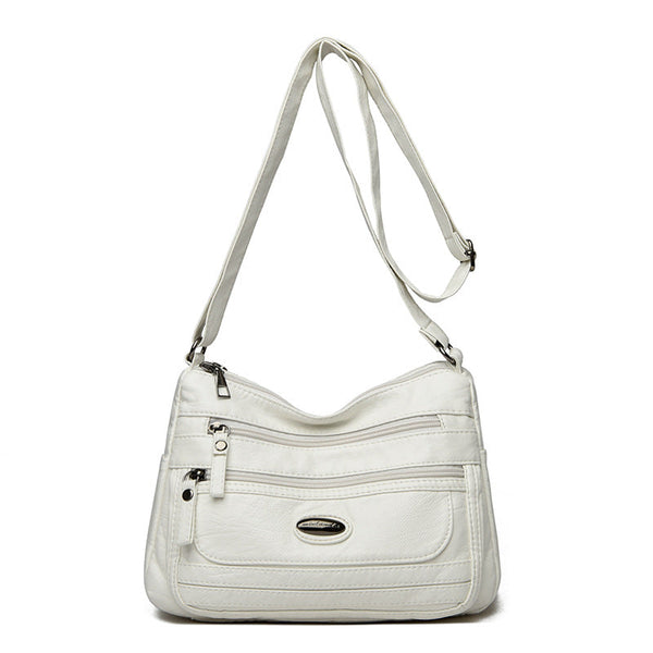 White Women's Soft Washed Pu Leather Crossbody Bag Multi Pocket Casual Shoulder Purse For Everyday Organization Women's Bags & Handbags