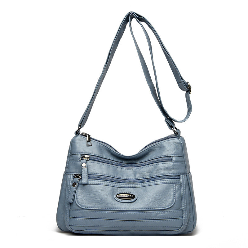 Blue Women's Soft Washed Pu Leather Crossbody Bag Multi Pocket Casual Shoulder Purse For Everyday Organization Women's Bags & Handbags